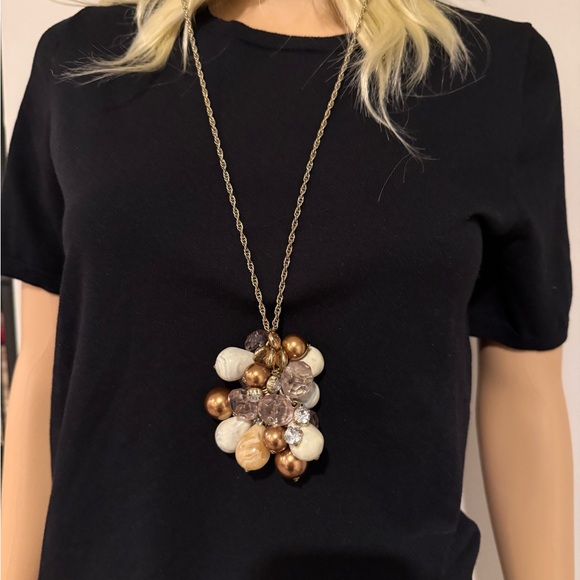 Anthropologie Elegant Gold and Cream Cluster Necklace on gold chain